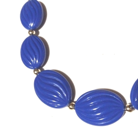 VINTAGE 60s SILVER-TONE BLUE LINED OVAL FLAT STONED SHELLED 24" NECKLACE - Picture 4 of 9